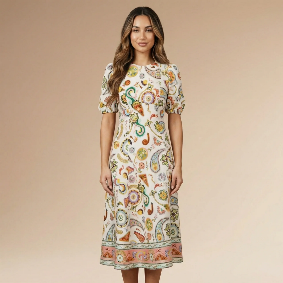 Paisley Ruffle Midi Dress