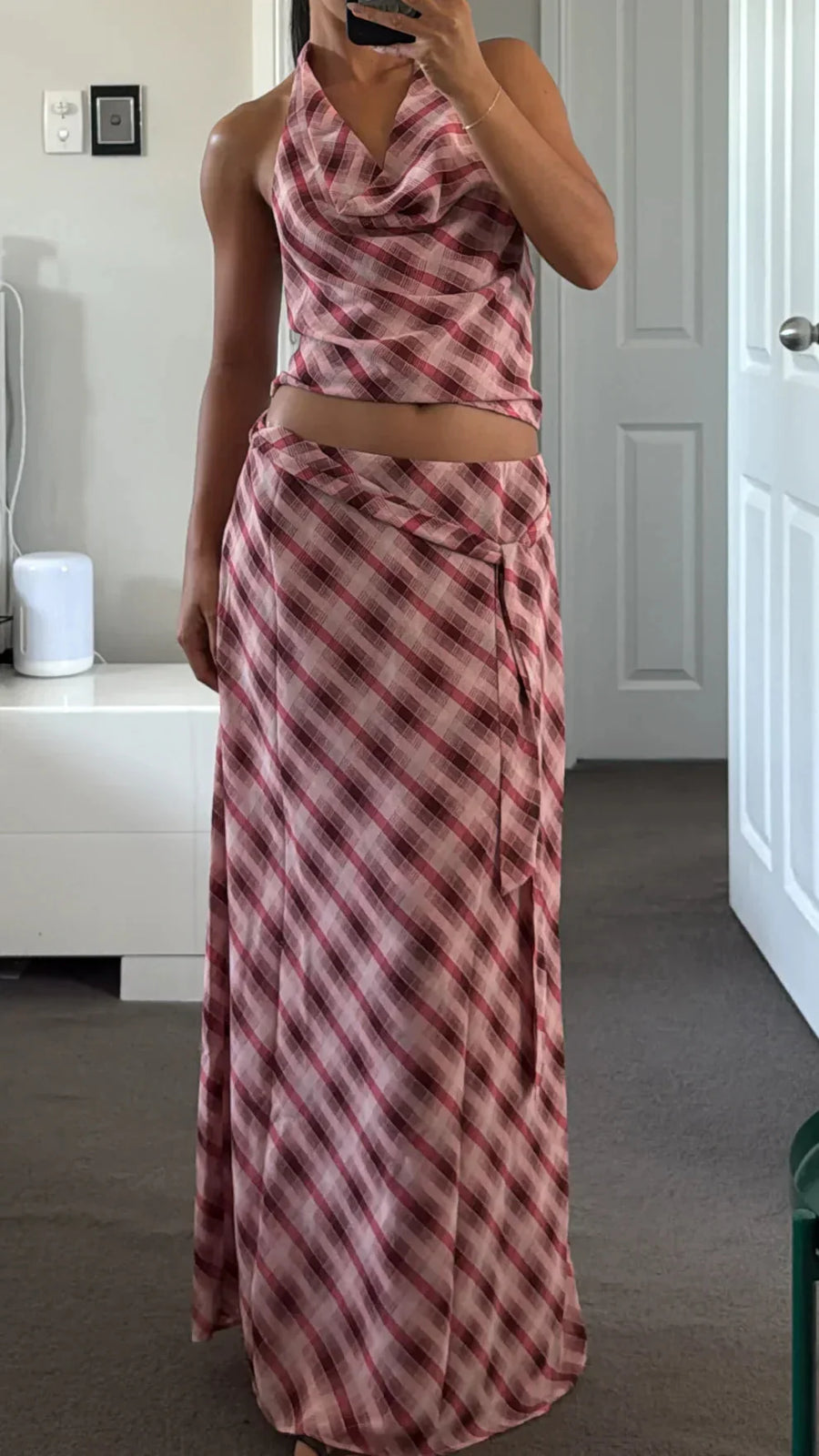 Sage Plaid Maxi Set