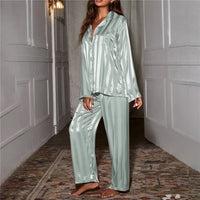 Sage Striped Satin Pajama Set