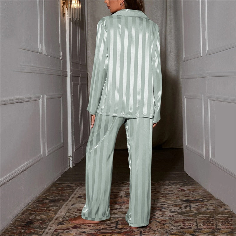 Sage Striped Satin Pajama Set