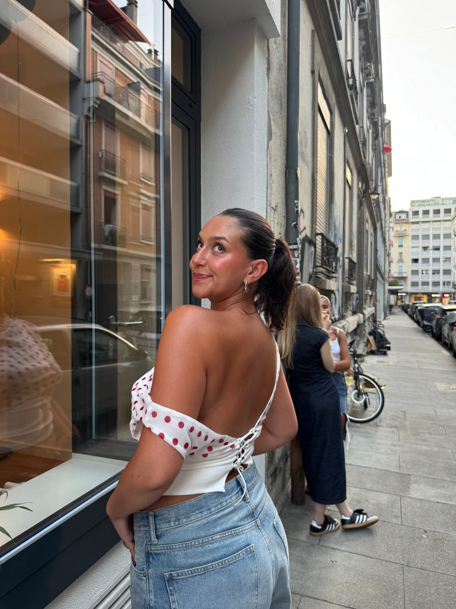 Sienna Draped Polka Dot Crop Top