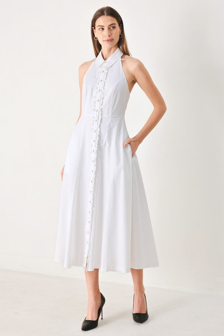 Angel Charm Woven Midi Dress White