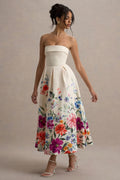 Annalise Light Pink Floral Print Bandeau Skater Midi Dress