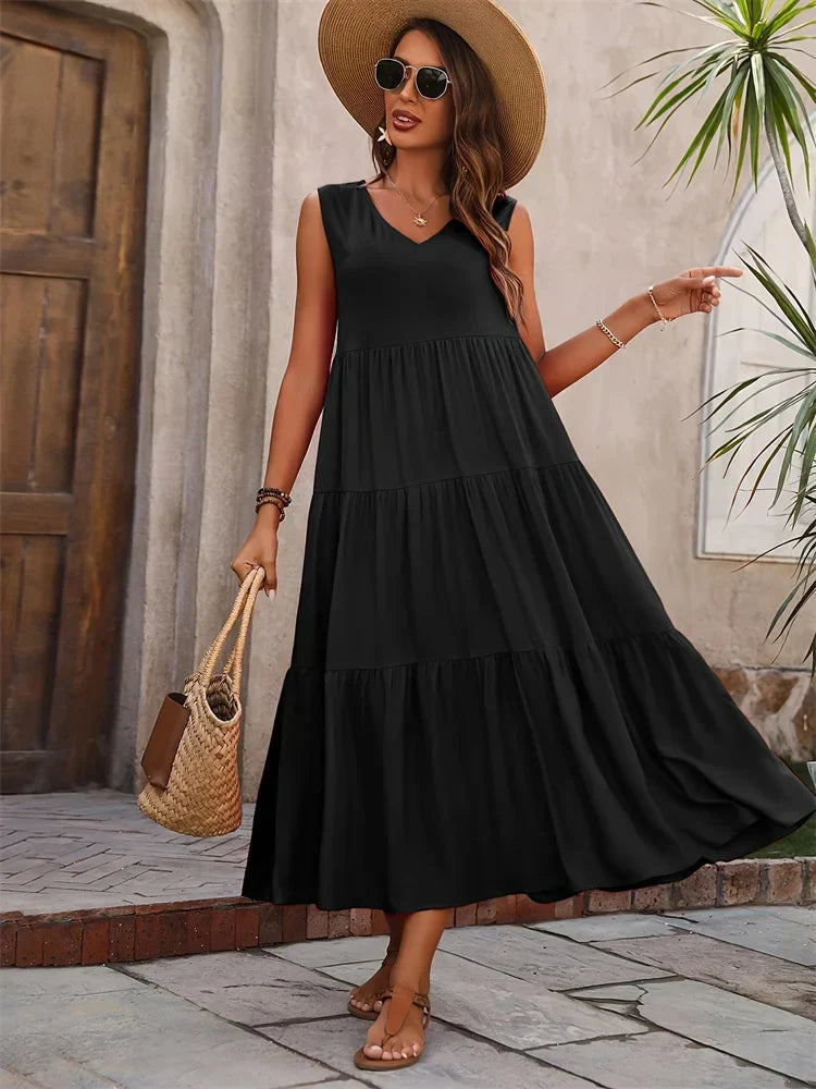 Ansley | Women's V Neck Sleeveless Maxi Dress