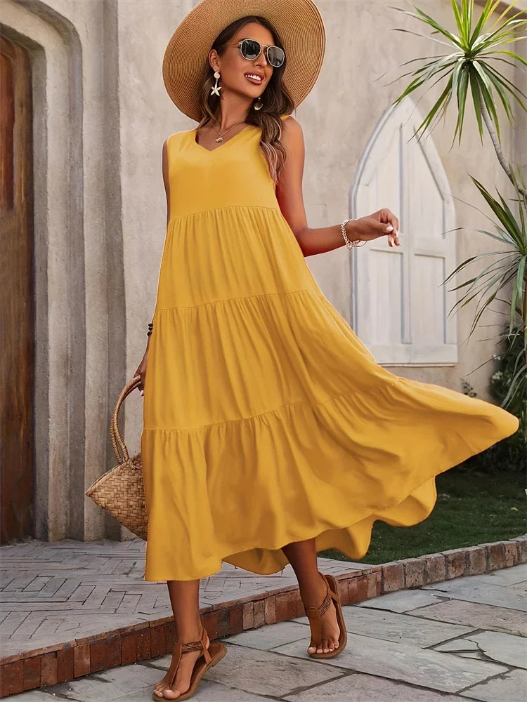 Ansley | Women's V Neck Sleeveless Maxi Dress