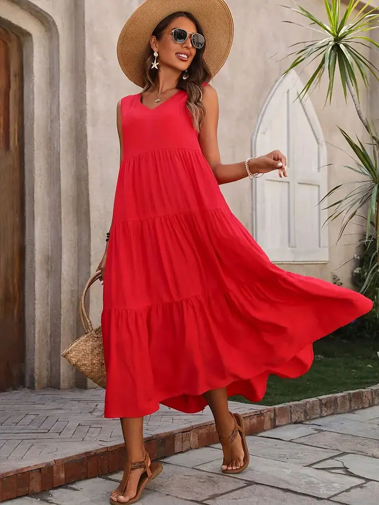 Ansley | Women's V Neck Sleeveless Maxi Dress