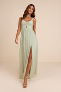 Aria Sage Green Crinkle Twist Front Maxi Dress