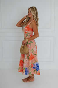 Aruba Floral Midi Dress Peach