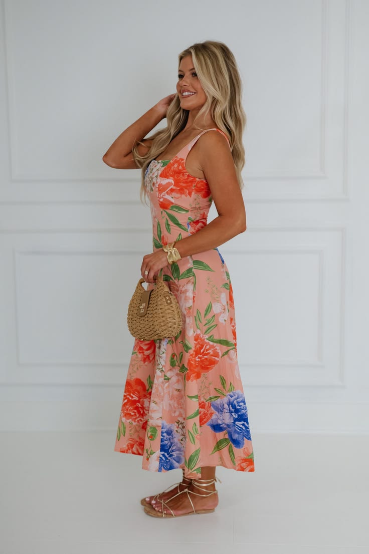 Aruba Floral Midi Dress Peach