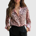 Astrid | Women's Leopard Print Collared Long Sleeve Blouse