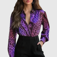 Astrid | Women's Leopard Print Collared Long Sleeve Blouse