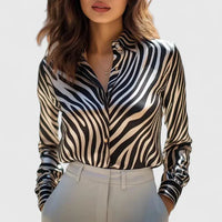 Astrid | Women's Leopard Print Collared Long Sleeve Blouse