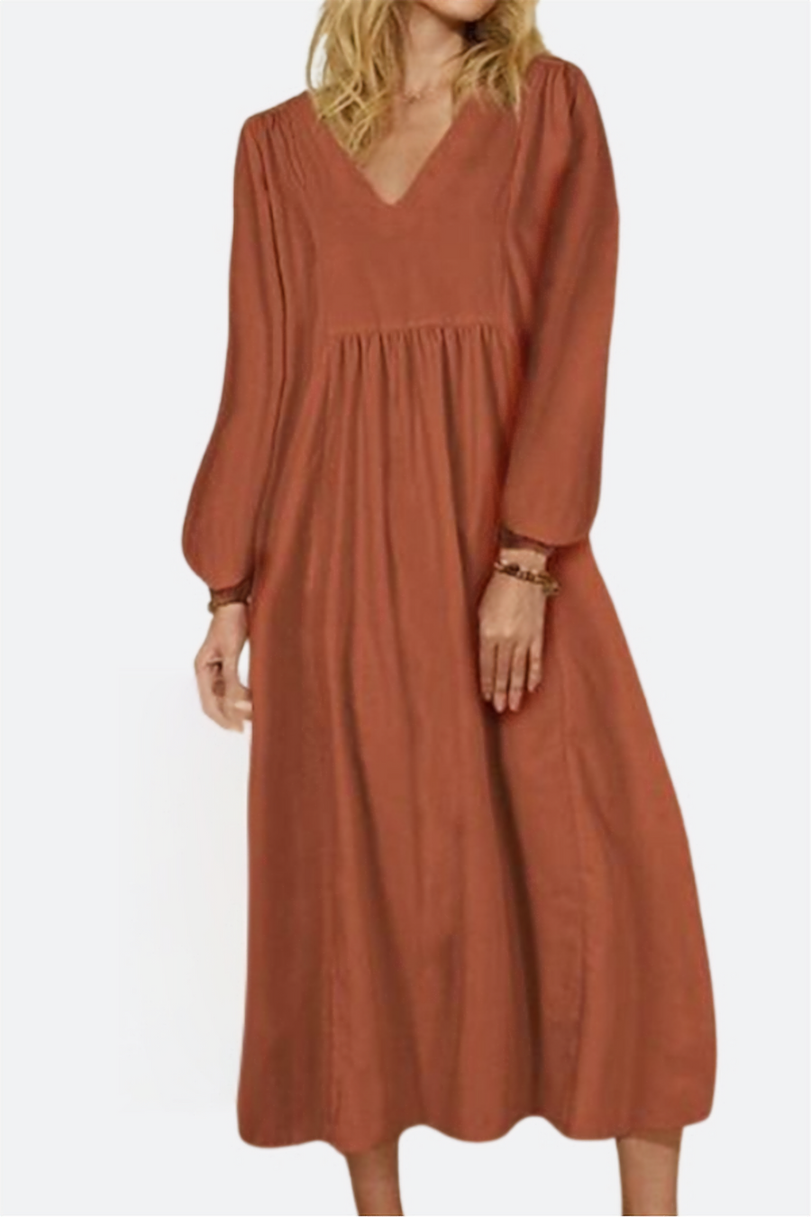 Astrid | Women's V-Neck Smocked Waist Midi Dress