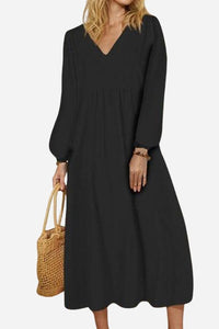 Astrid | Women's V-Neck Smocked Waist Midi Dress