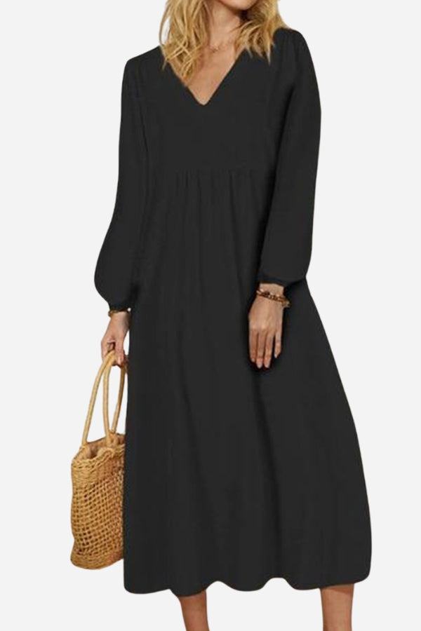 Astrid | Women's V-Neck Smocked Waist Midi Dress