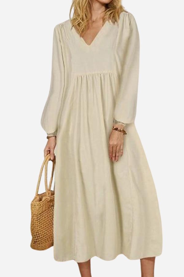 Astrid | Women's V-Neck Smocked Waist Midi Dress