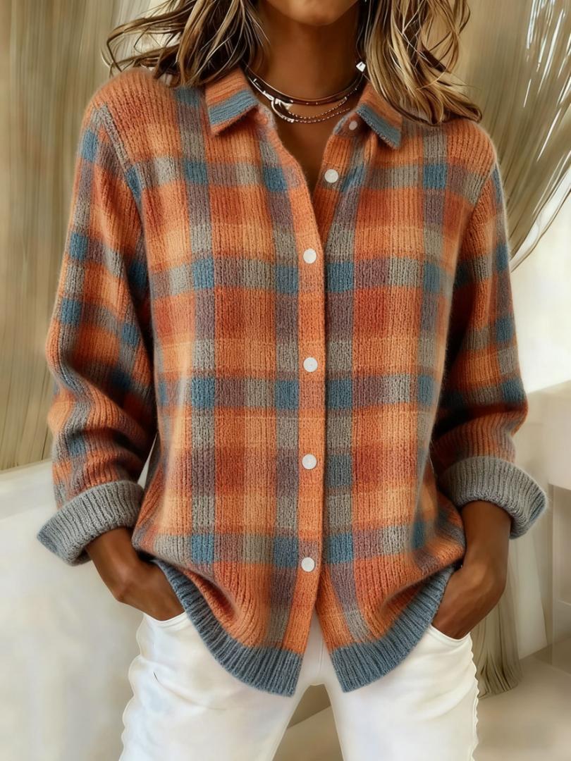 Aurelia | Women's Checkered Long Sleeve Button Up Blouse