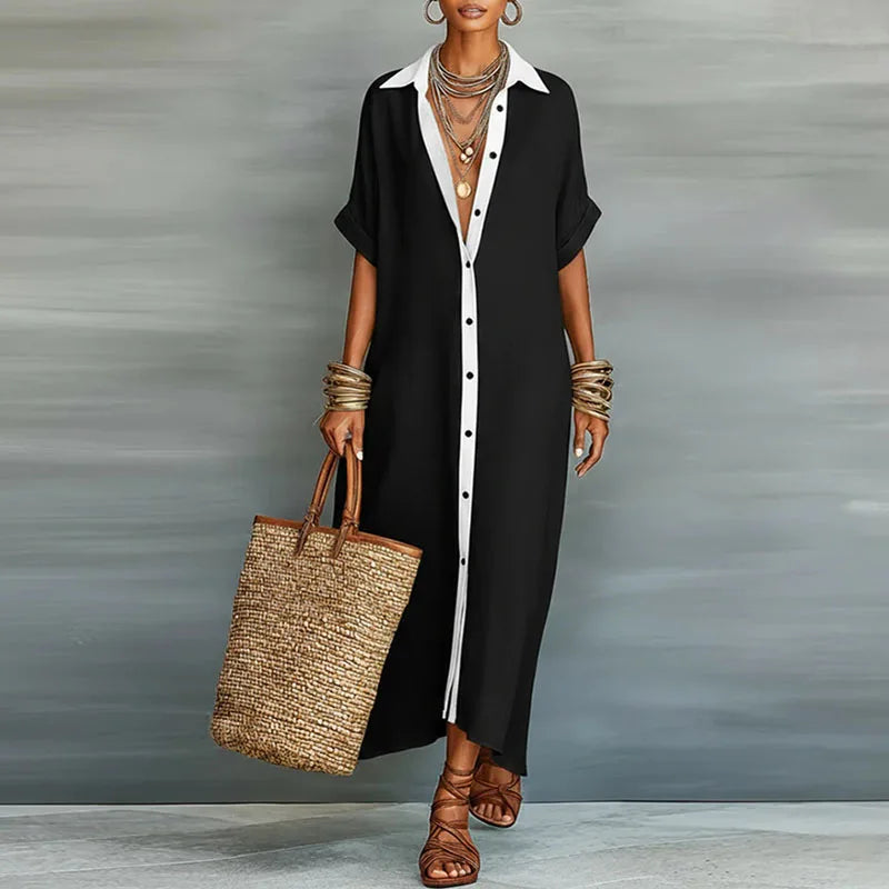 Aurelie | Women's Collared Button-Down Relaxed Maxi Dress