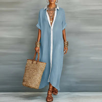 Aurelie | Women's Collared Button-Down Relaxed Maxi Dress
