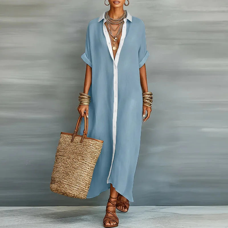 Aurelie | Women's Collared Button-Down Relaxed Maxi Dress