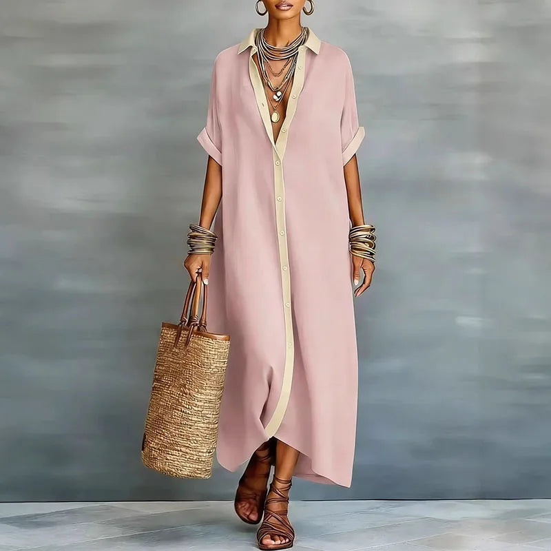 Aurelie | Women's Collared Button-Down Relaxed Maxi Dress