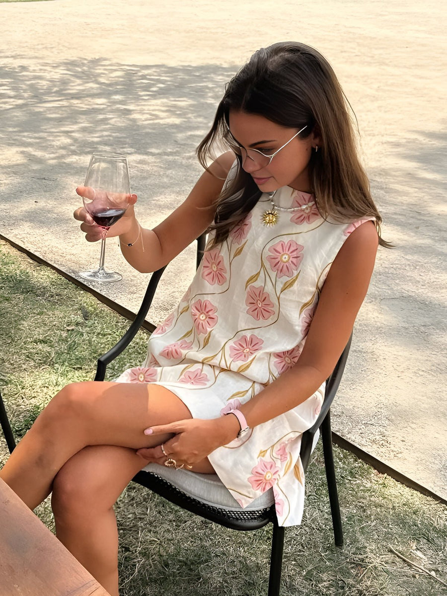 Aurelie | Women's Floral Sleeveless Mock Neck Mini Dress