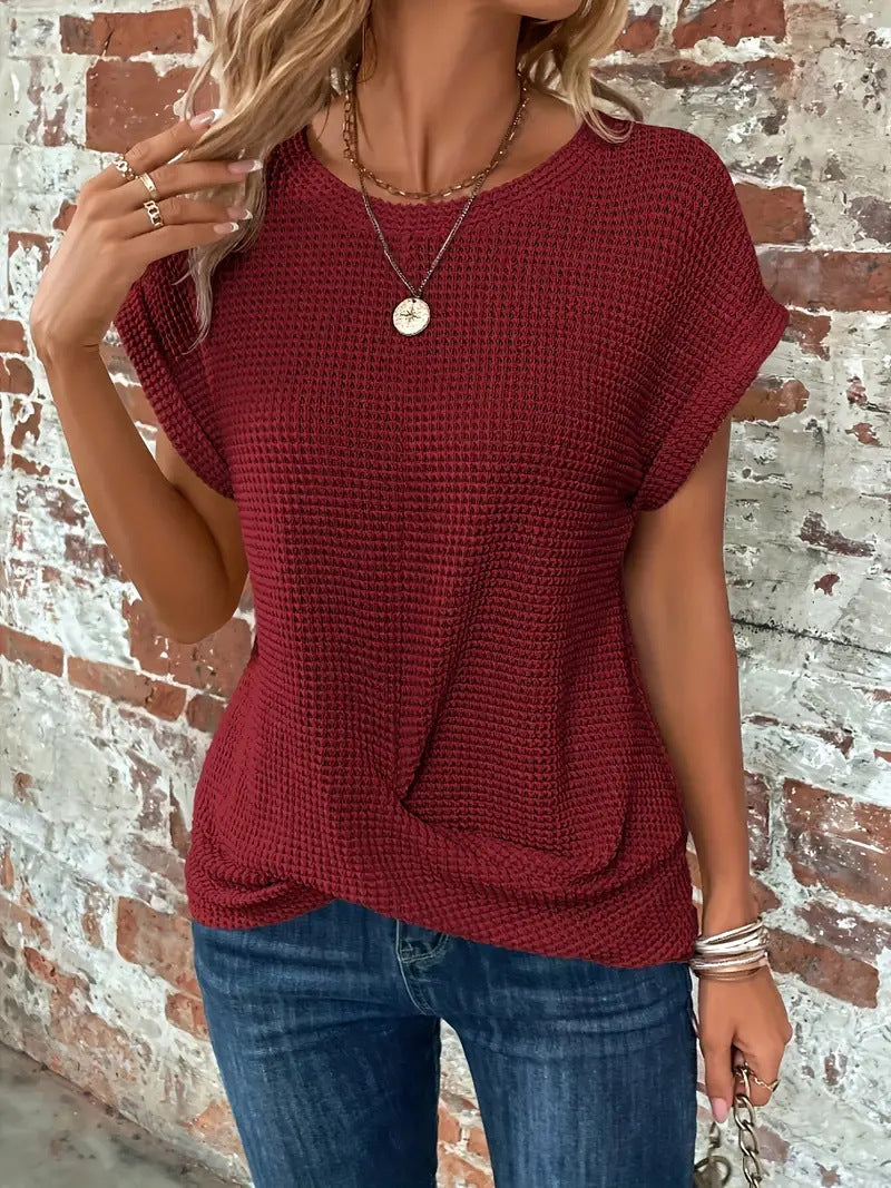 Avalon | Women's Waffle Textured Short Sleeve Top