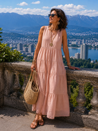 Saskya - Sleeveless Cotton and Linen Maxi Dress