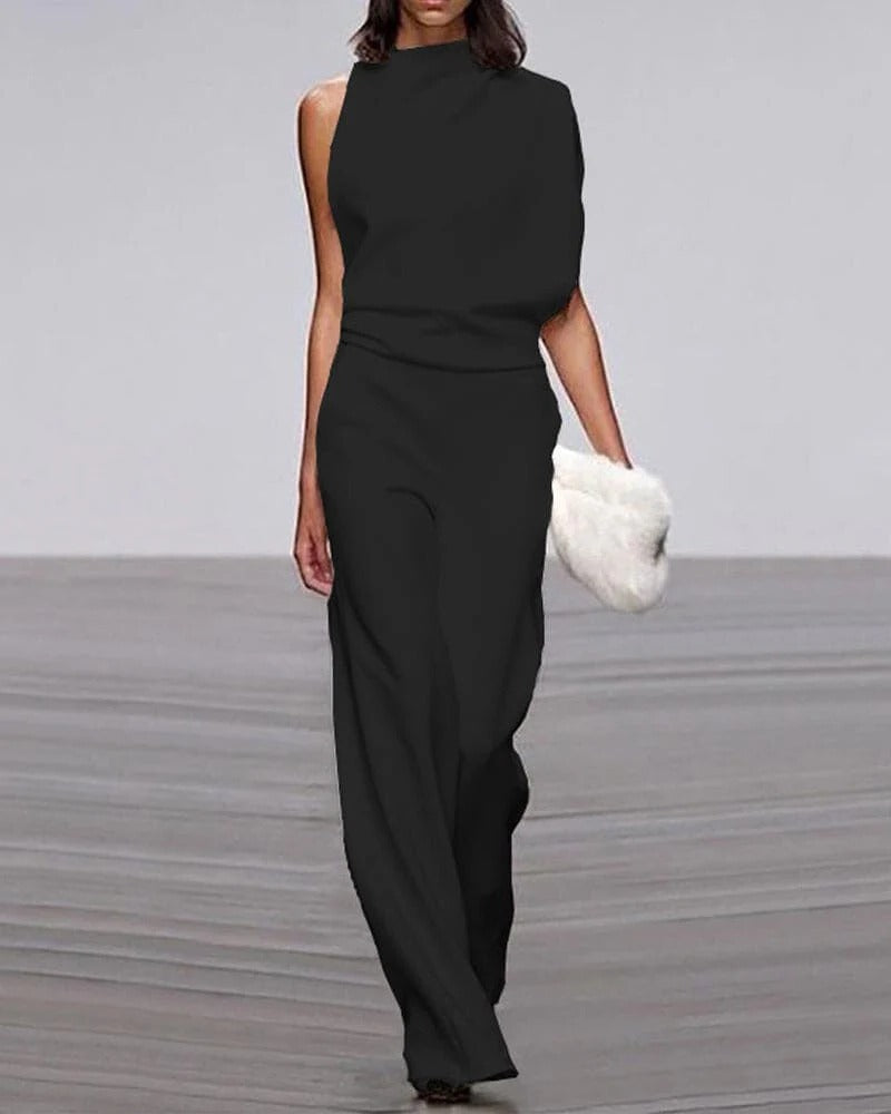 Azura | Women's Wide Leg Mock Neck Jumpsuit