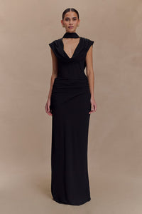 Giulia Chiffon Draped Maxi Dress Black