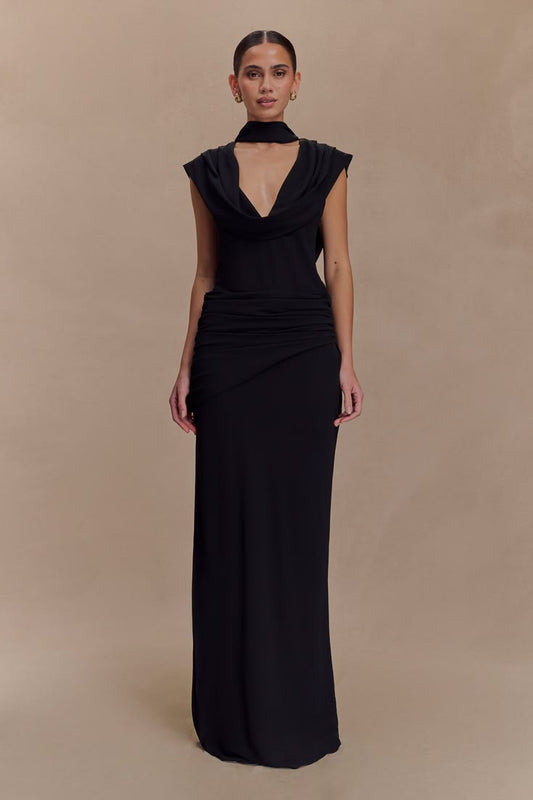 Giulia Chiffon Draped Maxi Dress Black