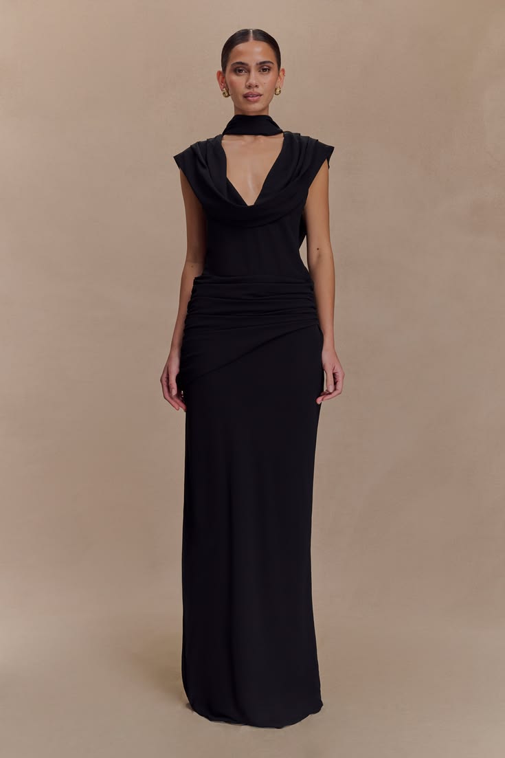 Giulia Chiffon Draped Maxi Dress Black