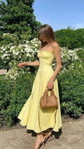 Modest A Line Sweetheart Yellow Chiffon Slit Prom Dress Birthday