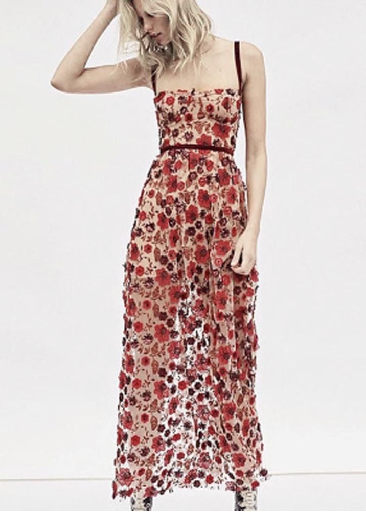 Red Print Maxi Dress Red Spring Long Dress Private Label Styles