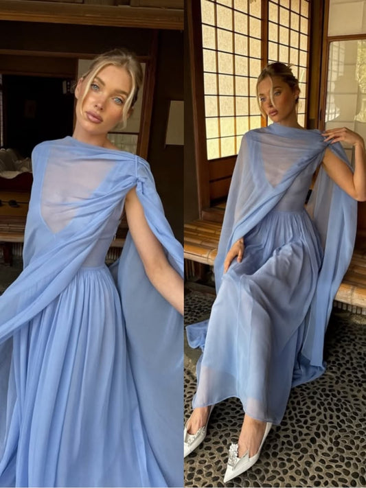 Helsa Dress Helsa The Sabine Maxi Dress In Silk Chiffon Light Blue