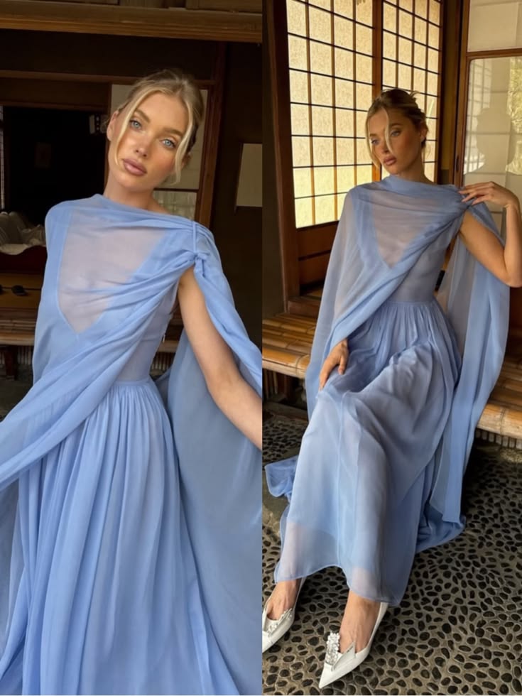 Helsa Dress Helsa The Sabine Maxi Dress In Silk Chiffon Light Blue