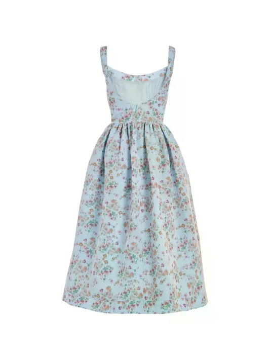 Markarian Floral Ikat Midi Dress Blue