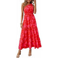 Prettygarden Women's Summer Floral One Shoulder Maxi Dress Knot Ruffle