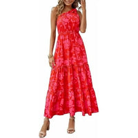 Prettygarden Women's Summer Floral One Shoulder Maxi Dress Knot Ruffle