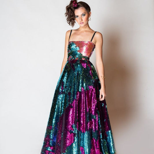 Margarita Alvarez Dress Sequin Multicolor Prom Dress Color: Green Pink
