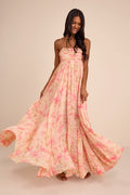 Dansa Blush Multi Floral Pleated Maxi Dress