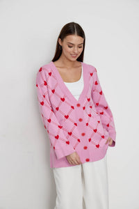 Leeni Heart Print Button Cardigan