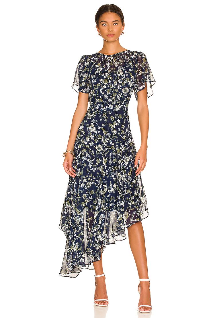 Flutter Sleeve Maxi Dress In Blue & Green Floral From .com