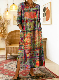 Thessaly - Ethnic Patchwork Denim Dress