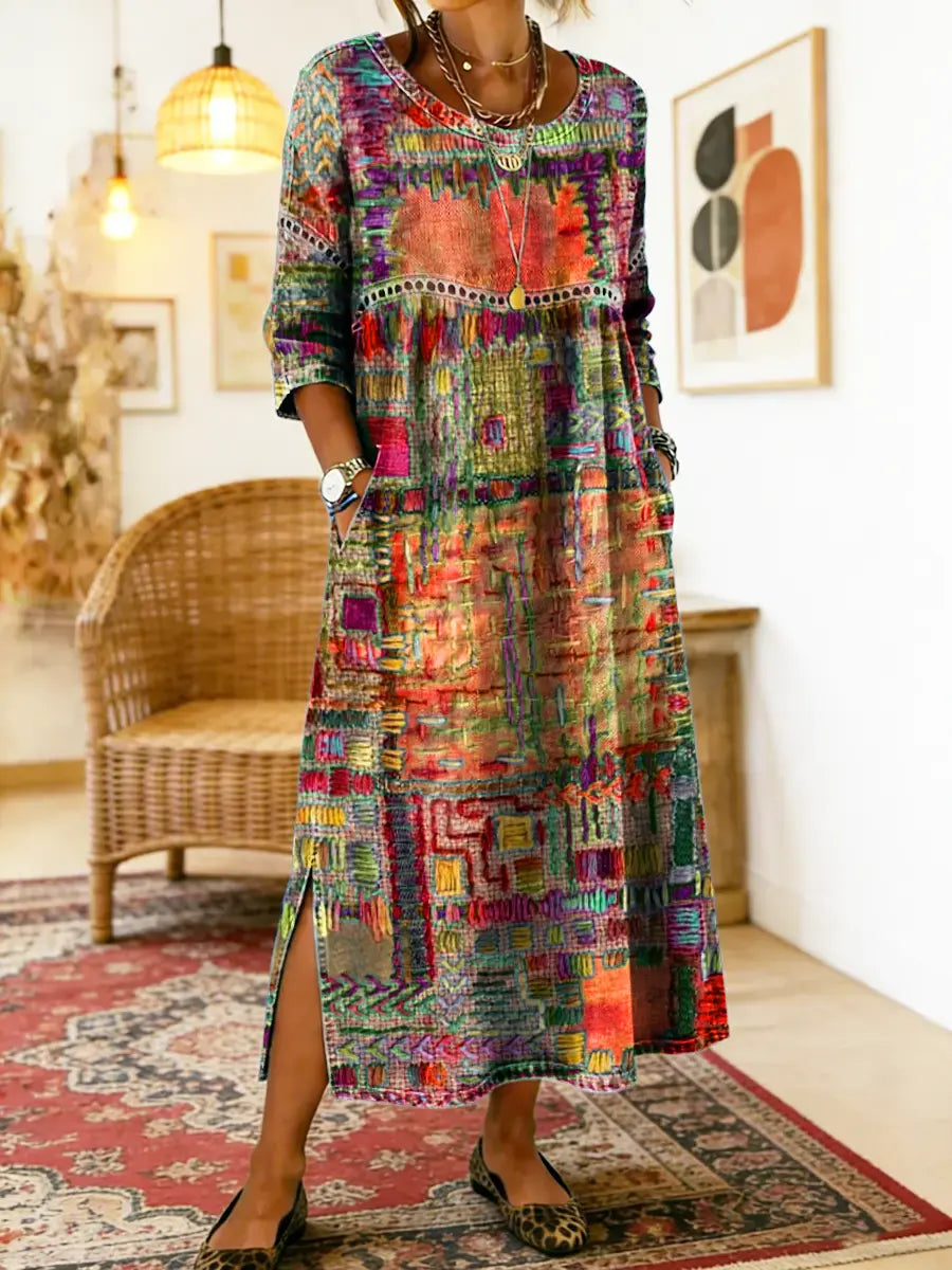 Thessaly - Ethnic Patchwork Denim Dress
