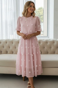 Stylish &amp; Sophisticated 3D Cut Round Neck Dress With Exquisite