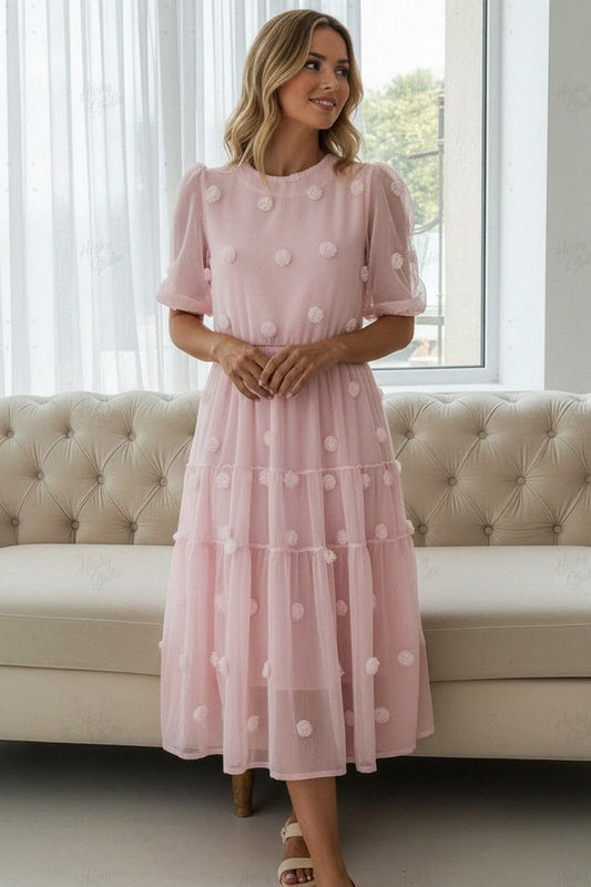 Stylish &amp; Sophisticated 3D Cut Round Neck Dress With Exquisite