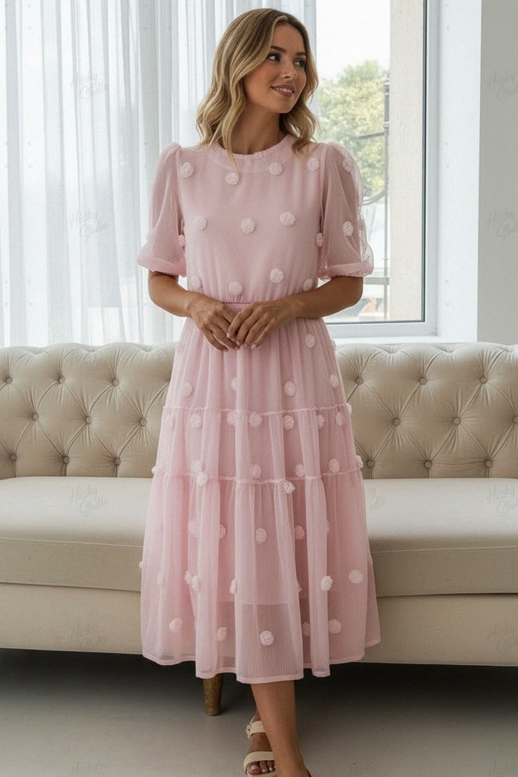 Stylish &amp; Sophisticated 3D Cut Round Neck Dress With Exquisite