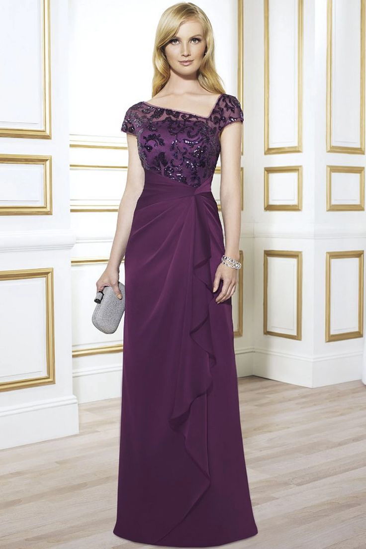 June Bridals Cap Sleeve Sequined Chiffon Formal Dress With Draping And