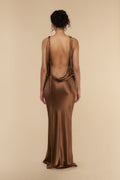 Plunging Back Cowl Dress In Toffee Xxl (Made TO Order)